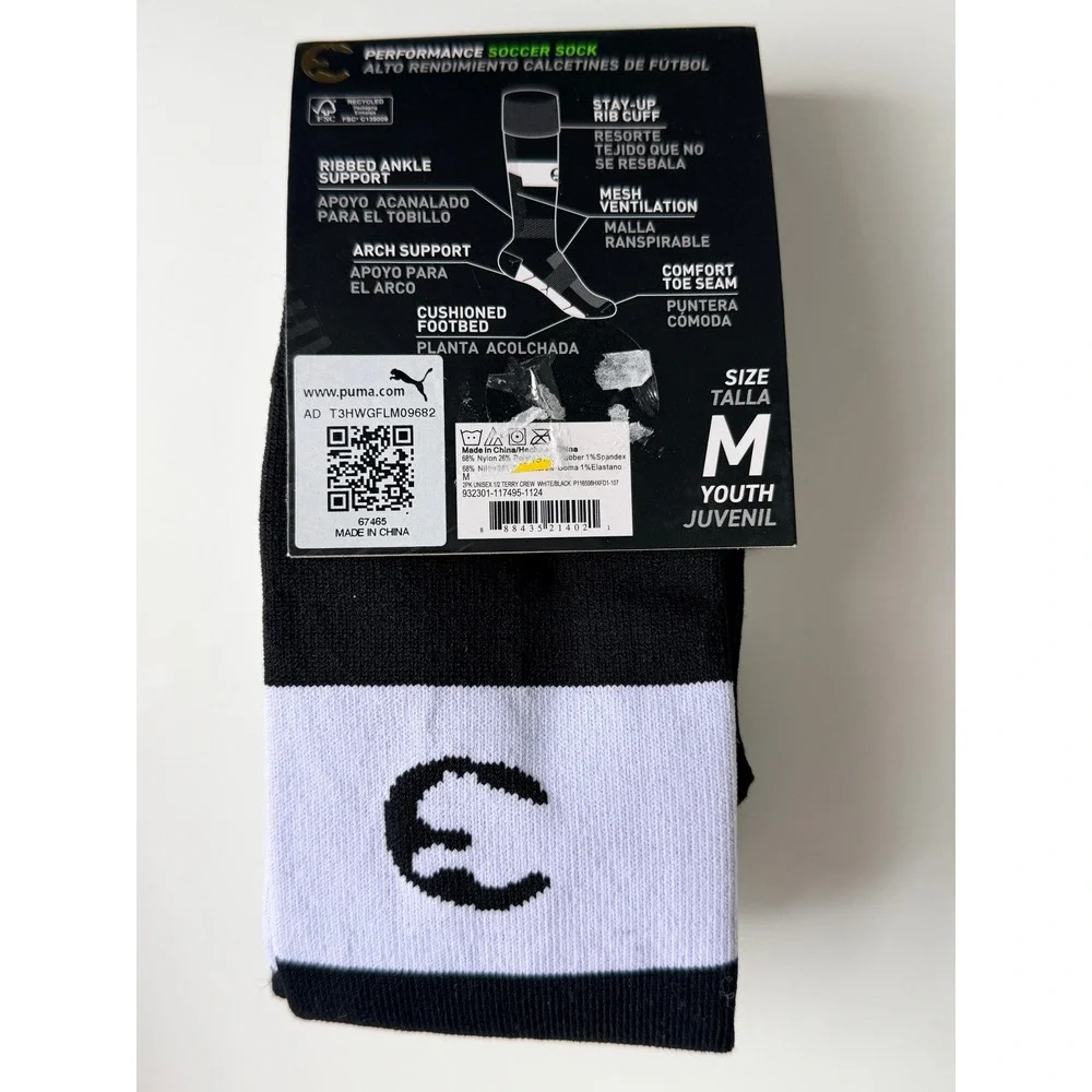 Puma Soccer Socks Youth Medium 1-3 Black‎ White NWT 2-Pack Performance Athletic